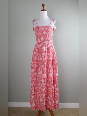 Pink Floral Tie-Shoulder Maxi Dress